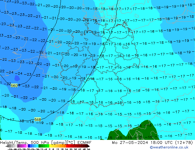 Z500/Rain (+SLP)/Z850 ECMWF пн 27.05.2024 18 UTC