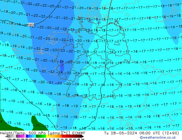 Z500/Yağmur (+YB)/Z850 ECMWF Sa 28.05.2024 06 UTC