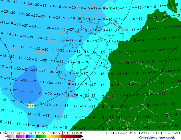 Z500/Rain (+SLP)/Z850 ECMWF ven 31.05.2024 12 UTC