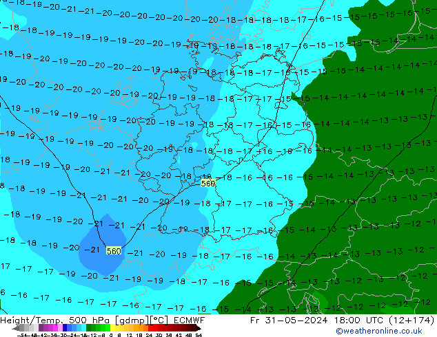 Geop./Temp. 500 hPa ECMWF vie 31.05.2024 18 UTC