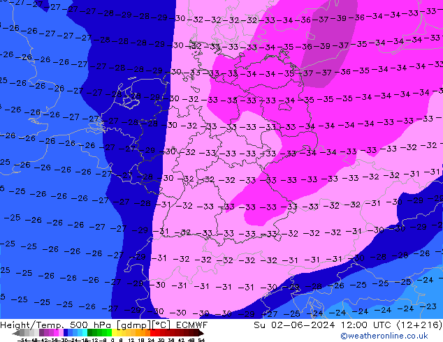 Z500/Rain (+SLP)/Z850 ECMWF Ne 02.06.2024 12 UTC