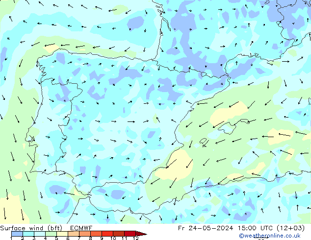  10 m (bft) ECMWF  24.05.2024 15 UTC