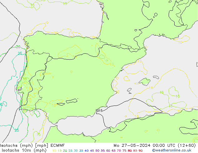 Isotachen (mph) ECMWF ma 27.05.2024 00 UTC
