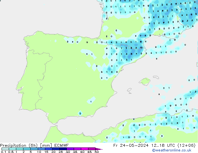 Precipitation (6h) ECMWF Fr 24.05.2024 18 UTC