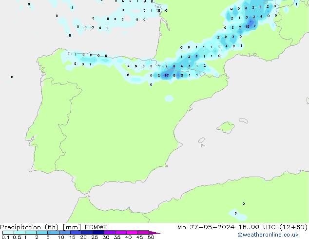 Totale neerslag (6h) ECMWF ma 27.05.2024 00 UTC