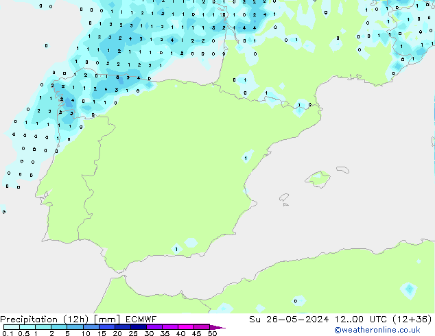 Precipitação (12h) ECMWF Dom 26.05.2024 00 UTC