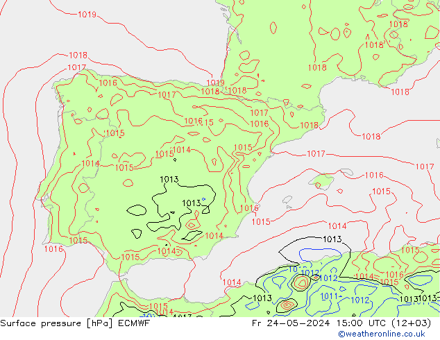 Presión superficial ECMWF vie 24.05.2024 15 UTC