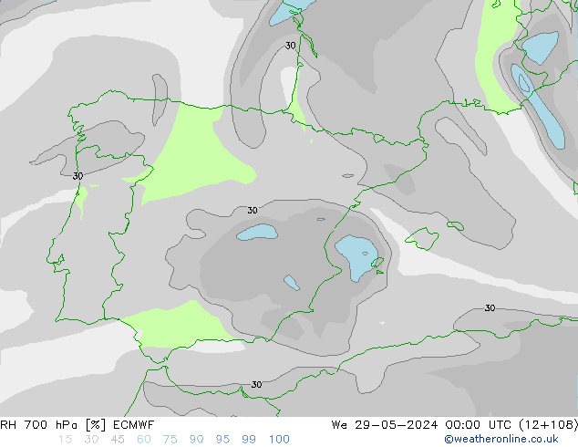 RH 700 hPa ECMWF St 29.05.2024 00 UTC