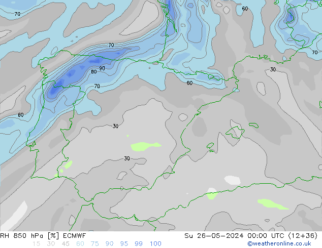 RH 850 гПа ECMWF Вс 26.05.2024 00 UTC