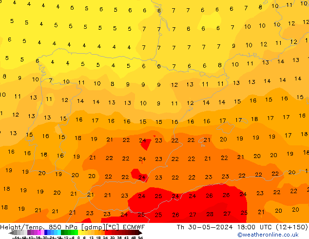 Z500/Rain (+SLP)/Z850 ECMWF jue 30.05.2024 18 UTC