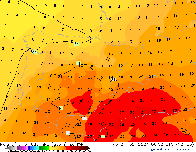 Hoogte/Temp. 925 hPa ECMWF ma 27.05.2024 00 UTC