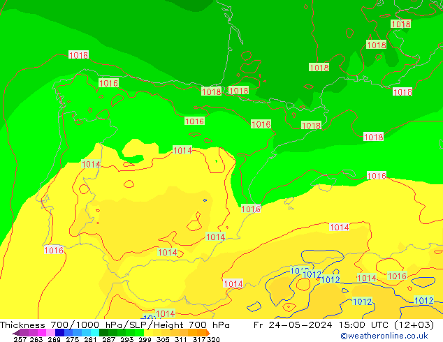 Dikte700-1000 hPa ECMWF vr 24.05.2024 15 UTC