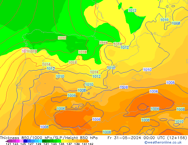 Thck 850-1000 гПа ECMWF пт 31.05.2024 00 UTC