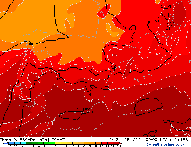 Theta-W 850hPa ECMWF Cu 31.05.2024 00 UTC