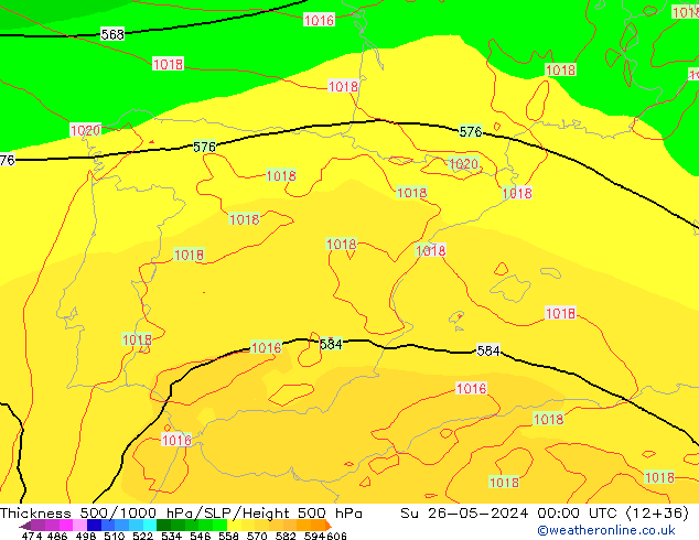 Thck 500-1000hPa ECMWF Su 26.05.2024 00 UTC