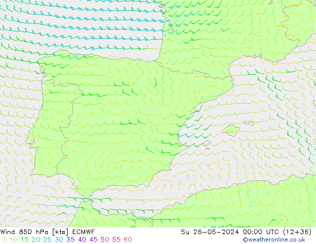 Viento 850 hPa ECMWF dom 26.05.2024 00 UTC