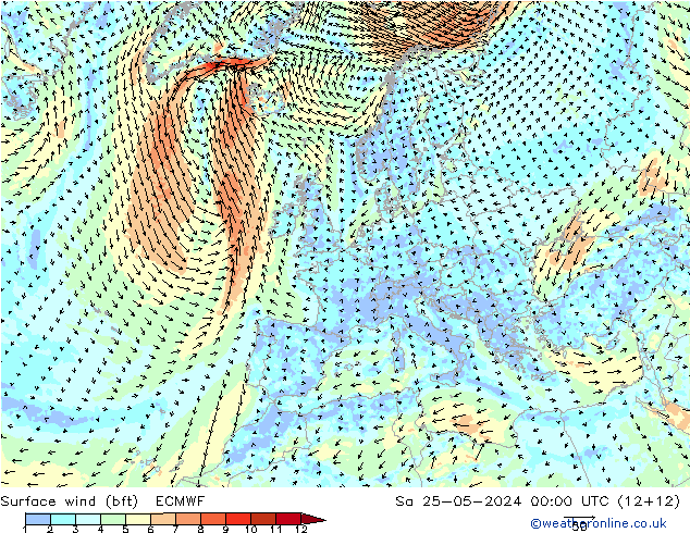 Bodenwind (bft) ECMWF Sa 25.05.2024 00 UTC