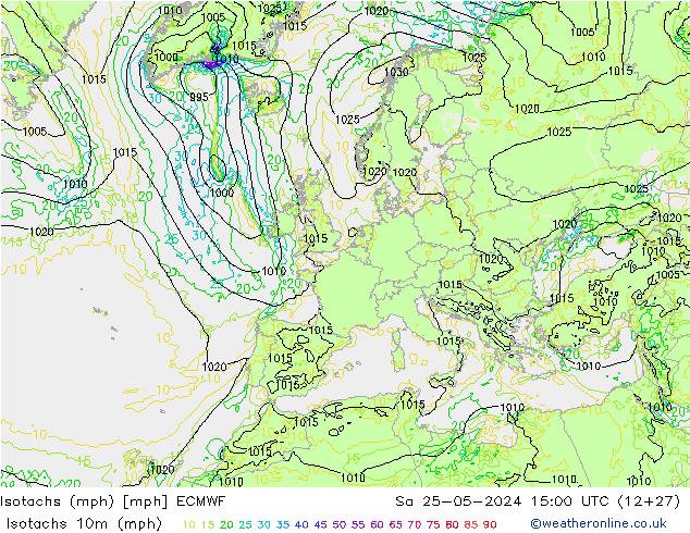 Isotachs (mph) ECMWF Sa 25.05.2024 15 UTC