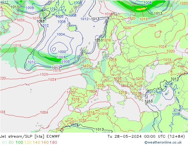 Straalstroom/SLP ECMWF di 28.05.2024 00 UTC