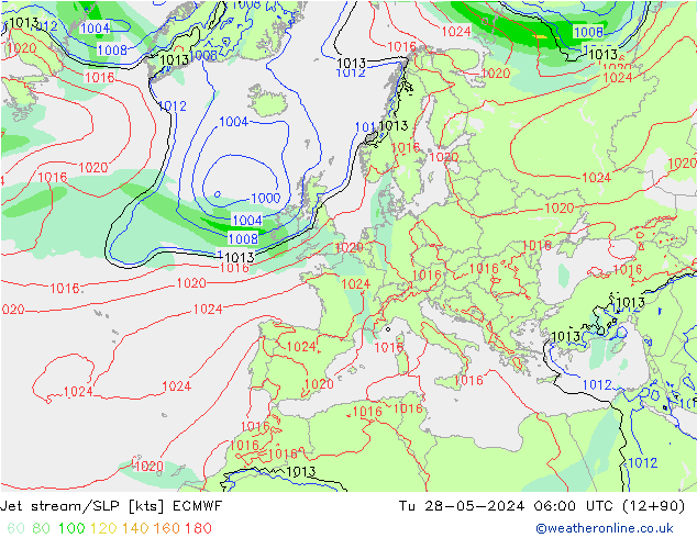 Jet stream ECMWF Ter 28.05.2024 06 UTC