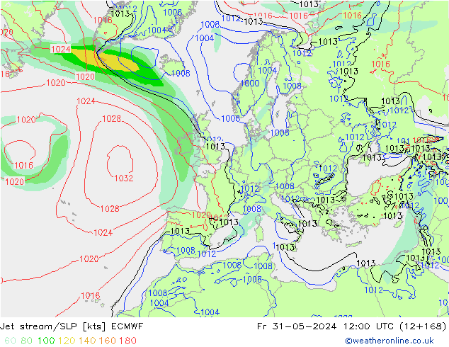 Straalstroom/SLP ECMWF vr 31.05.2024 12 UTC