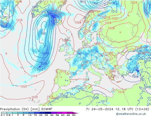 Z500/Regen(+SLP)/Z850 ECMWF vr 24.05.2024 18 UTC