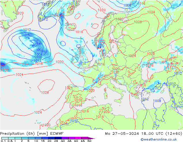 Precipitation (6h) ECMWF Po 27.05.2024 00 UTC