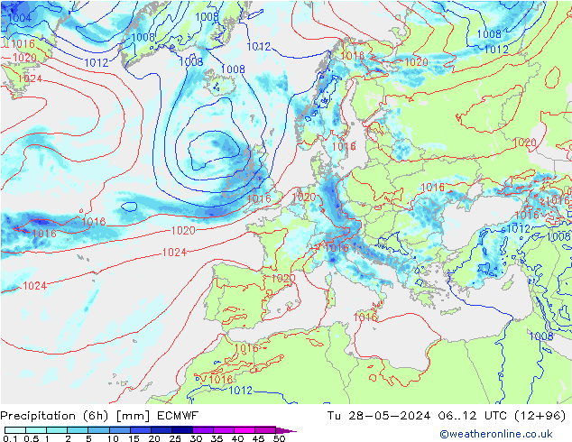 Z500/Yağmur (+YB)/Z850 ECMWF Sa 28.05.2024 12 UTC