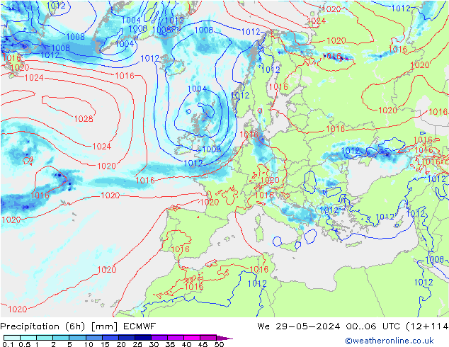 Z500/Yağmur (+YB)/Z850 ECMWF Çar 29.05.2024 06 UTC