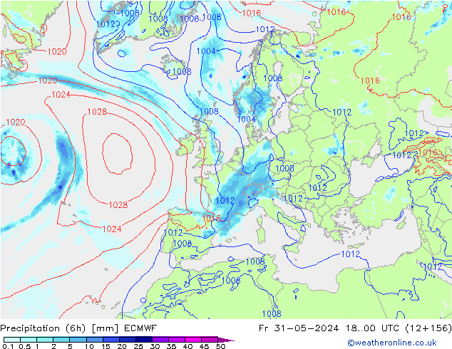 Z500/Rain (+SLP)/Z850 ECMWF Pá 31.05.2024 00 UTC