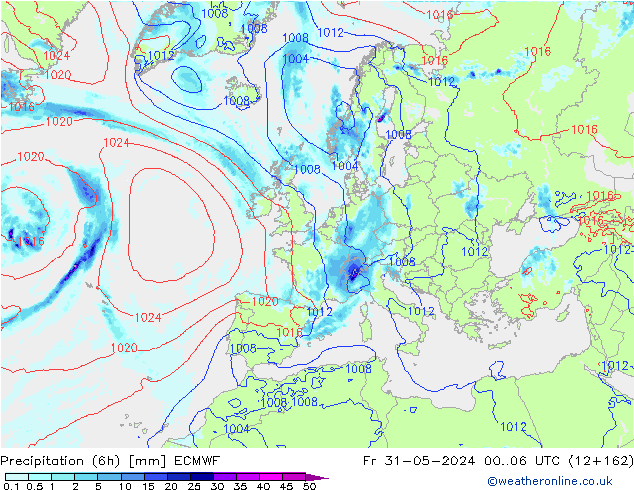 Z500/Rain (+SLP)/Z850 ECMWF Fr 31.05.2024 06 UTC