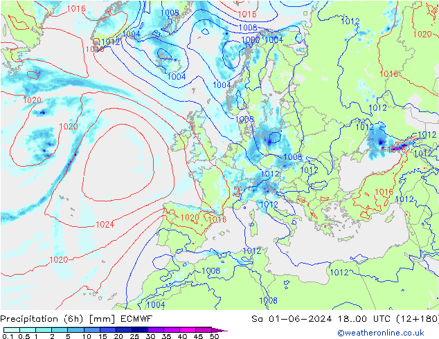 Precipitation (6h) ECMWF Sa 01.06.2024 00 UTC