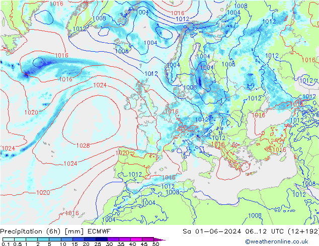 Z500/Rain (+SLP)/Z850 ECMWF Sáb 01.06.2024 12 UTC