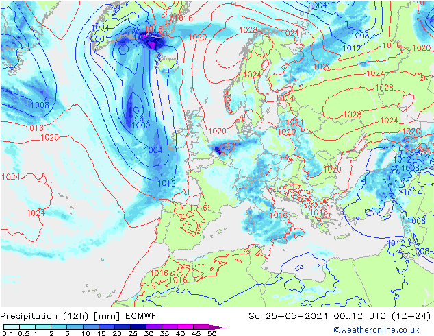 Precipitation (12h) ECMWF Sa 25.05.2024 12 UTC