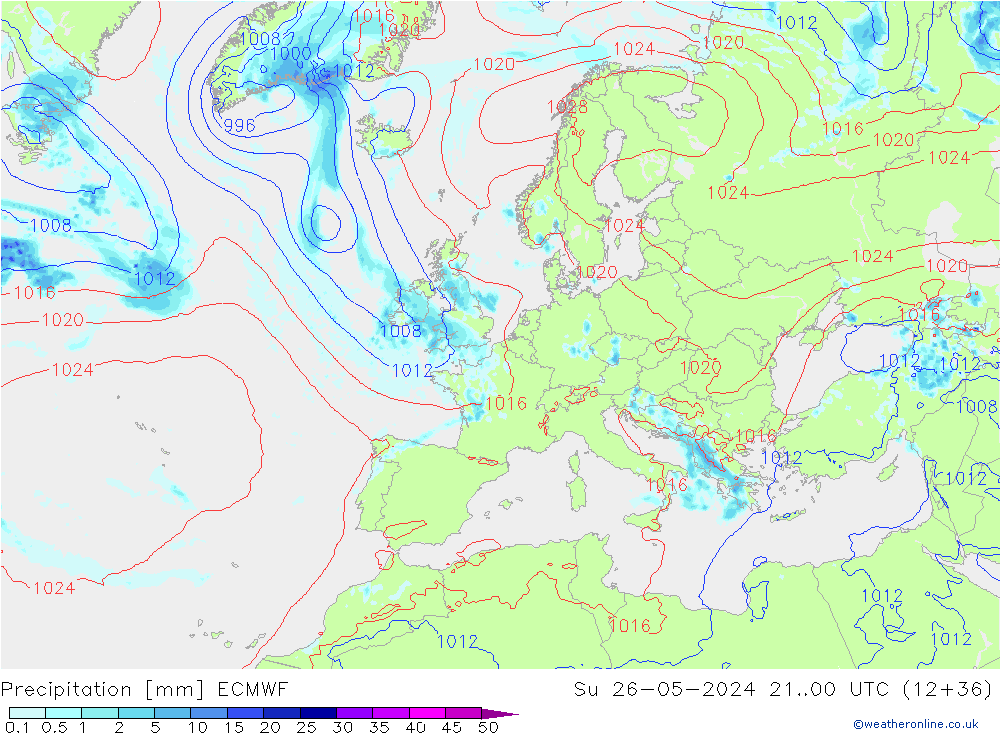 Precipitazione ECMWF dom 26.05.2024 00 UTC