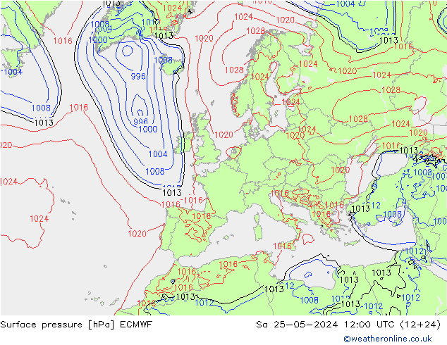 ciśnienie ECMWF so. 25.05.2024 12 UTC