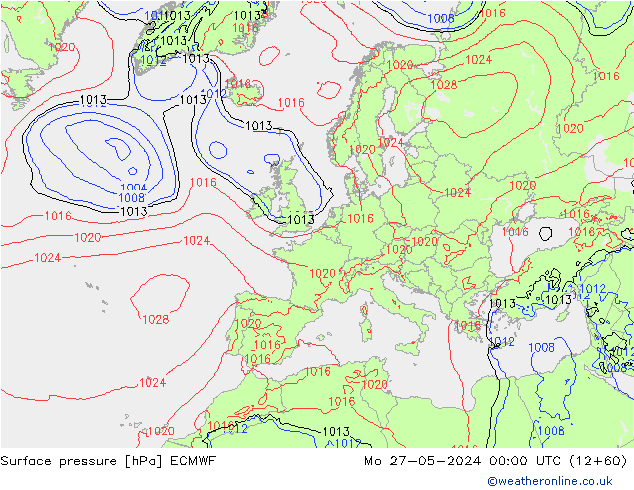 Bodendruck ECMWF Mo 27.05.2024 00 UTC