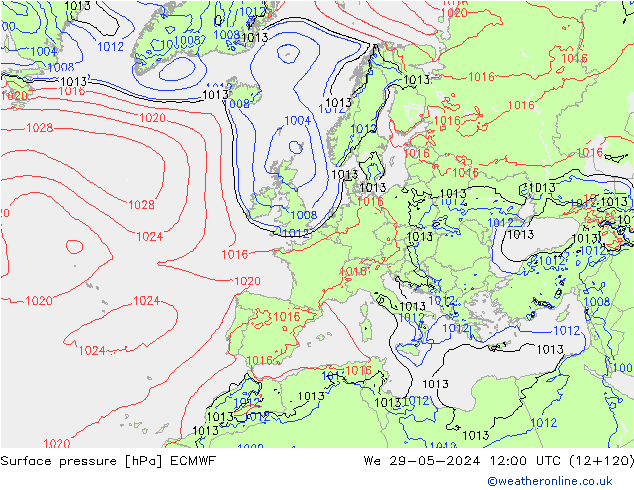 Surface pressure ECMWF We 29.05.2024 12 UTC