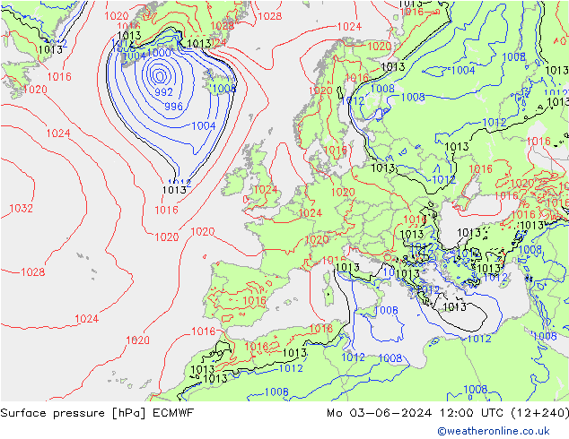 pressão do solo ECMWF Seg 03.06.2024 12 UTC