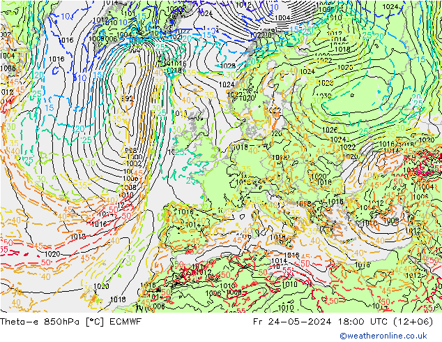 Theta-e 850hPa ECMWF  24.05.2024 18 UTC