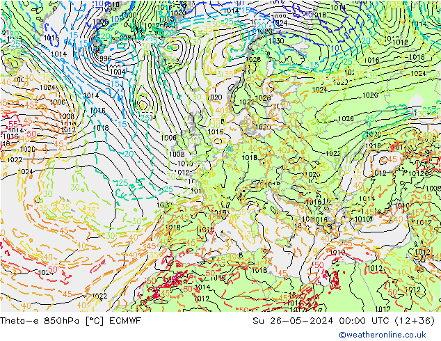 Theta-e 850hPa ECMWF nie. 26.05.2024 00 UTC