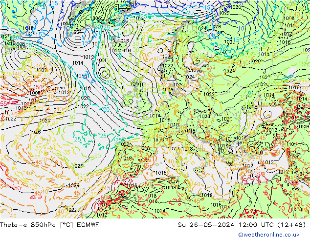 Theta-e 850hPa ECMWF Su 26.05.2024 12 UTC