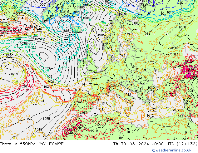 Theta-e 850hPa ECMWF do 30.05.2024 00 UTC