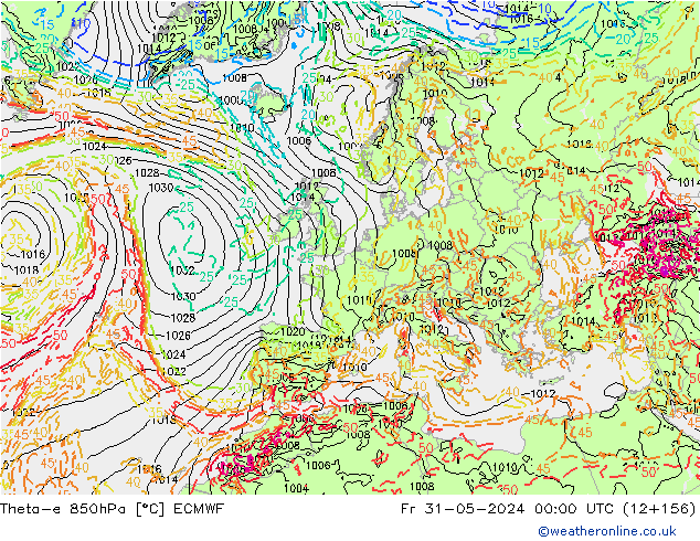 Theta-e 850hPa ECMWF Pá 31.05.2024 00 UTC