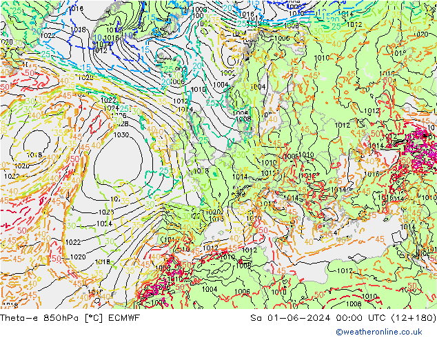 Theta-e 850hPa ECMWF Sáb 01.06.2024 00 UTC