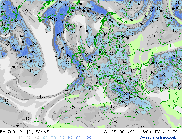 RH 700 hPa ECMWF Sa 25.05.2024 18 UTC