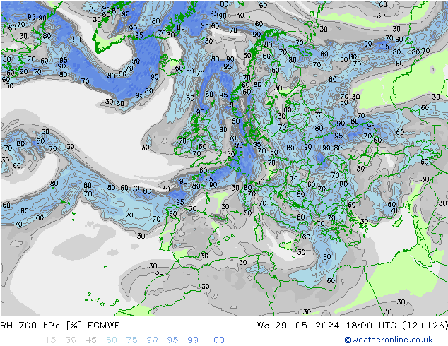 RH 700 hPa ECMWF We 29.05.2024 18 UTC