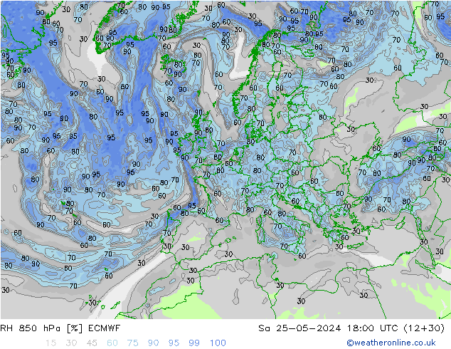 RH 850 hPa ECMWF Sa 25.05.2024 18 UTC