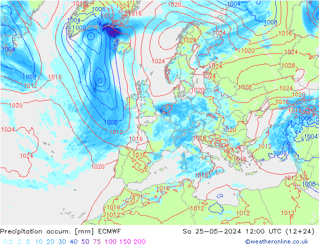 Nied. akkumuliert ECMWF Sa 25.05.2024 12 UTC