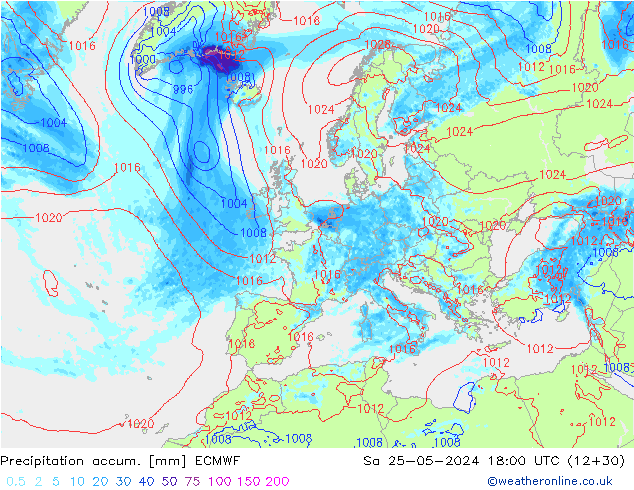 Precipitation accum. ECMWF Sáb 25.05.2024 18 UTC